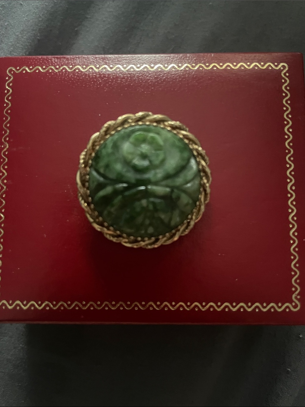 Green Carved Stone Gold-Tone Ring - Women Jewelry
